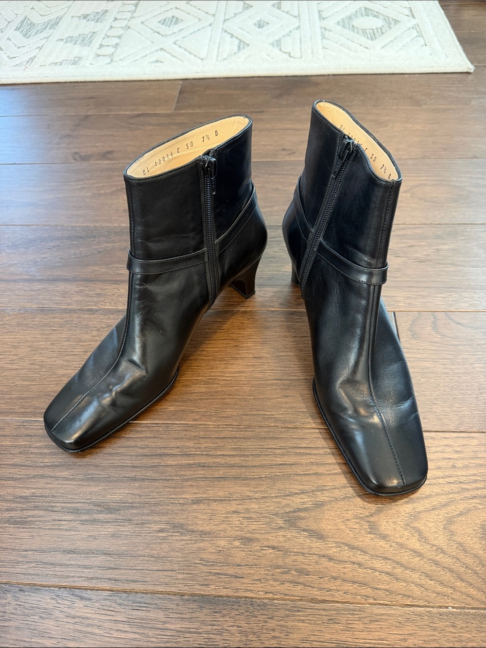 SALVATORE FERRAGAMO Black Leather Square Toe Booties - Size 7.5 - C61-145